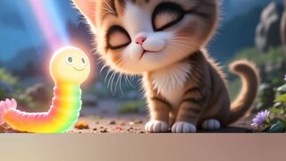 Cat playing with rainbow worm 2