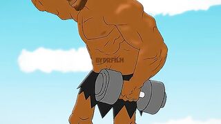 Caveman Acts Like Mosquito  Gets Caught by Bodybuilder!