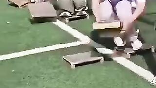 women playing jump and jump moving