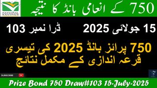 750 Prize Bond Result Today 15 July 2025 in Rawalpindi and Draw Number 103 with Complete Results