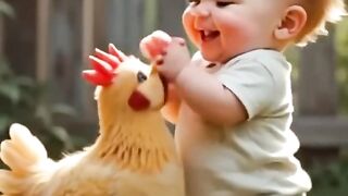 kids spend special moments by hen