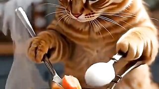 Cats busy by cooking