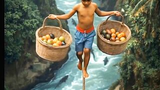 Brave little boy walking thin rope in high point
