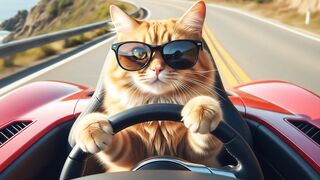 Cat driving car