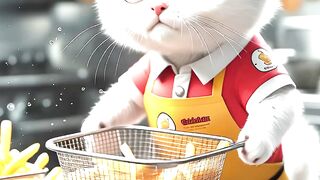 Wite kitten causes fried  chicken shop