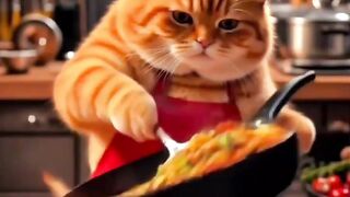 Yellow cat was cooking