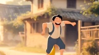 Laughter action, tripping over a banana