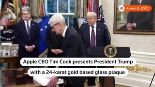 Apple CEO Tim Cook gifts Trump a plaque with a 24-karat gold base