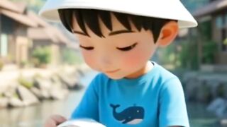 boy into the river for riding boat