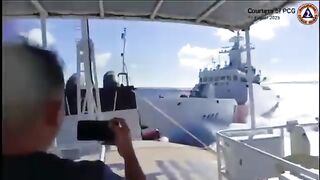SHOCKING COLLISION Chinese Coast Guard  PLA Navy Ships Crash While Chasing Philippine Boat