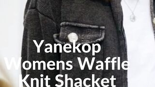 Yanekop Womens Waffle Knit Shacket Boyfriend Shirt Jacket Button Down