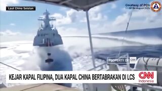 Dua kapal China bertabrakan saat mengejar kapal patroli Filipina di Laut China Selatan yang disengketakan.
