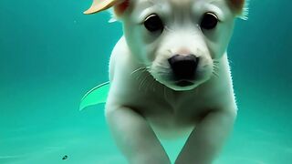Mermaid Moment Goes Wild with a Swimming Pup!.