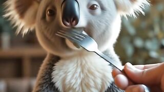 A human hand gently feeds a small piece of the same fruit into the fruit 9