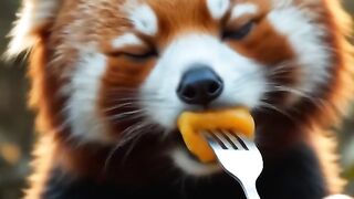 A human hand gently feeds a small piece of the same fruit into the fruit 10