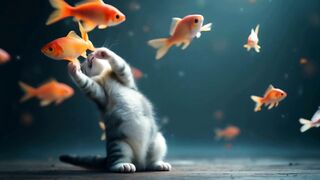 Kitten play with fish