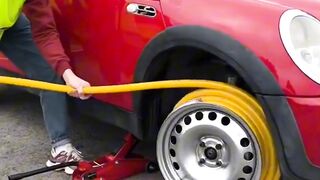 Crazy Car Experiment  Replacing Car Tire with Water Hose Wrapped Around the Rim