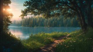 River and trees sunset moments