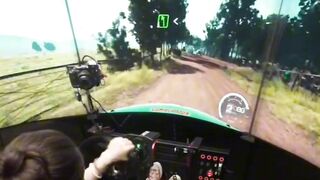 Beautiful Woman Playing Rally Game on Epic Sim Racing Rig