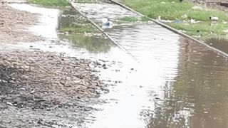 Railway line submerged in water due to heavy rain in Faisalabad