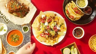 Soft open taco with chicken salsa and avocado Mexican Latin street food cuisine baked rice and beans salsa 2