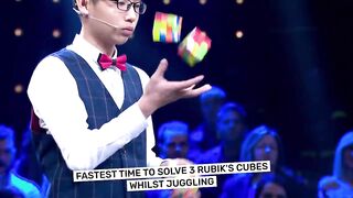 Boy solved 3 rubik cubes at a time