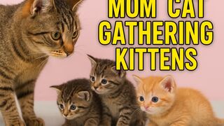 Mom Cat Gathering Her Playful Kittens for Feeding Cute Baby Cats Video