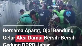 OJOL BANDUNG GELAR AKSI DAMAI BERSIH BERSIH BERSAMA APARAT