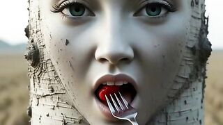 A human hand gently feeds a small piece of the  fruit 5