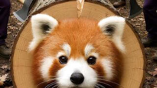 rescue red panda and his cub  from the huge log