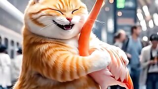 Sleepy Orange Cat on Sofa