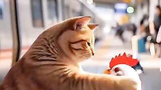 Brown funny invited a chicken friends and ended up eating her