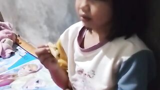 Beautiful child is eating