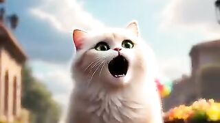 Little cat flying with balloons