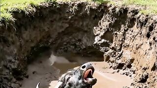 Mama Niu accidentally fell into a mud pit and could not get  smart calf went to ask for h
