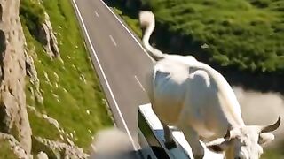 Bus and cow  ai video