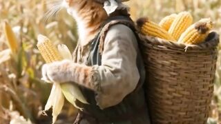 Cat work field of farmar