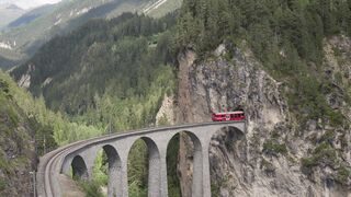 View of Swiss Landwasser Viaduct Train