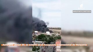 A private plane crashes after taking off from the runway at Maiquetia International Airport, La Guaira state, Venezuela.