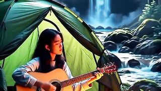 a woman playing guitar at night