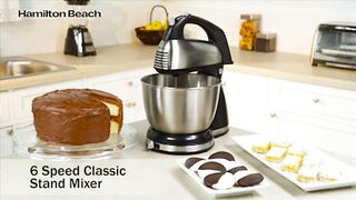 Hamilton Beach Classic Stand and Hand Mixer, 4 Quarts, 6 Speeds with QuickBurst, Bowl Rest, 290 Watts Peak Power, Black and Stainless