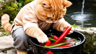 the cat is cooking at home
