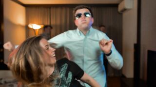 Group of friends partying happily