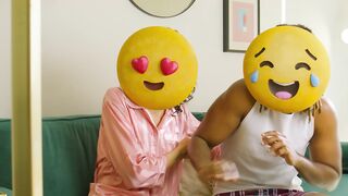 Playful Emoji-Faced Couple