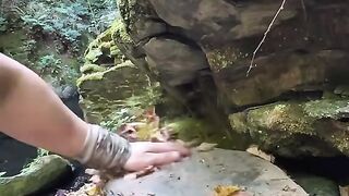 Grilled beef tenderloin steak on hot rock in the natural forest