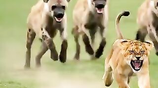 3 Hyenas vs Lion Couple   Unbelievable Rescue Moment lion dogs animalrescue
