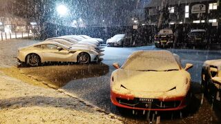 Ferrari Sports Car Parked While Snowing