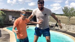 Dad vs son wrestling match