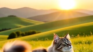 Golden Hour Cuddles The Coziest Cat Napping in a Field of Green (Ultimate Zen)