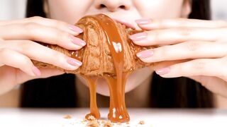 CRUNCH!  ASMR EXTREME Chocolate-Filled Croissant  Melting Caramel Drip  EATING SOUNDS (No Talking)